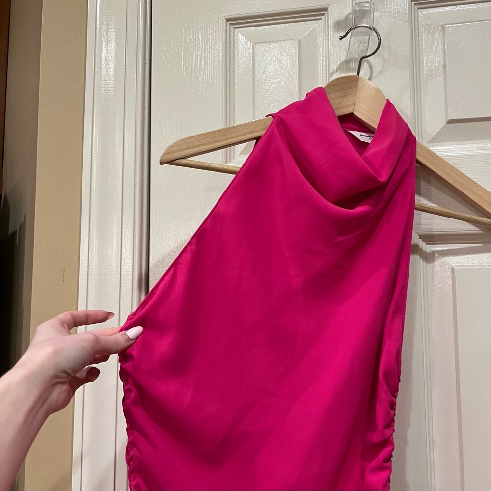 NEW Amanda Uprichard Kaylee Dress Hot Pink Women’s High Neck Mini Dress Small - Picture 5 of 9